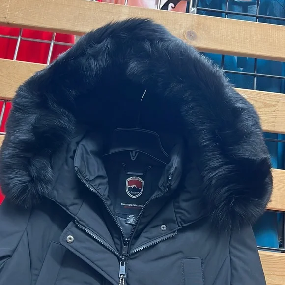 NWT,1 MADISON Detachable FOX FUR PARKA DOWN COAT,(black with black real fur) - Picture 4 of 16